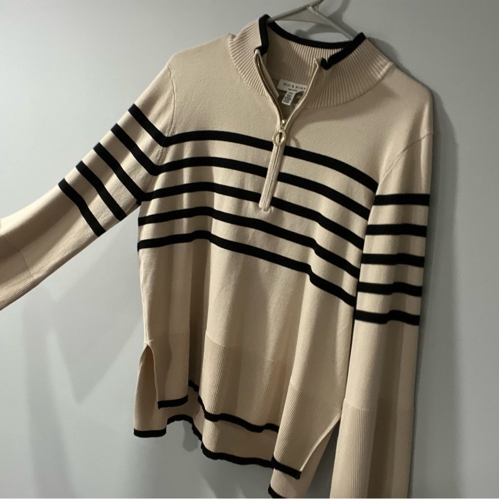 NWOT Rio & Rina Striped Half-Zip Sweater – Bell Sleeves – Size Large - Picture 3 of 4
